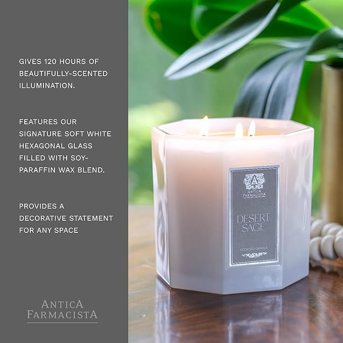 Antica Farmacista Three-Wick Candle - Decorative Home Candle - Long-Lasting & Premium Scented - Luxury Gift - Desert Sage, 25 oz