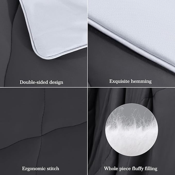 Elegear Cooling Comforter King Absorbs Body Heat to Keep Cool, Cooling Blanket for Hot Sleepers Japanese Arc-Chill 3.0 Cool Tech Fabric Summer Comforter Hypo-Allergenic Cooling Quilt - Black/Gray