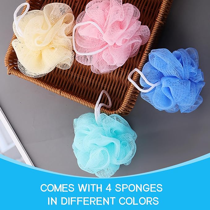 Loofah Sponge Shower Loofahs Bath Sponges Mesh Balls for Women Men Bathing Accessories Body Wash Back Scrubber 50g Soft Pouf Body Scrubber Loofahs Puff Pack, Exfoliate, Cleanse, Soothe Skin (6 Colors)