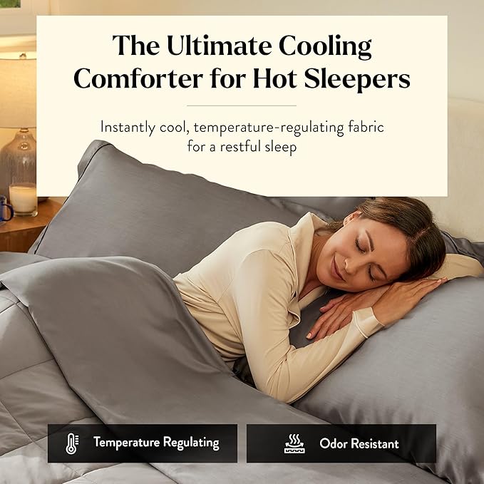 Miracle Made Soft Cooling Comforter – All-Season Silver-Infused Cozy Cotton Fabric – Lightweight, Hypoallergenic Bedding for Hot Sleepers, King Size Blanket, Stone