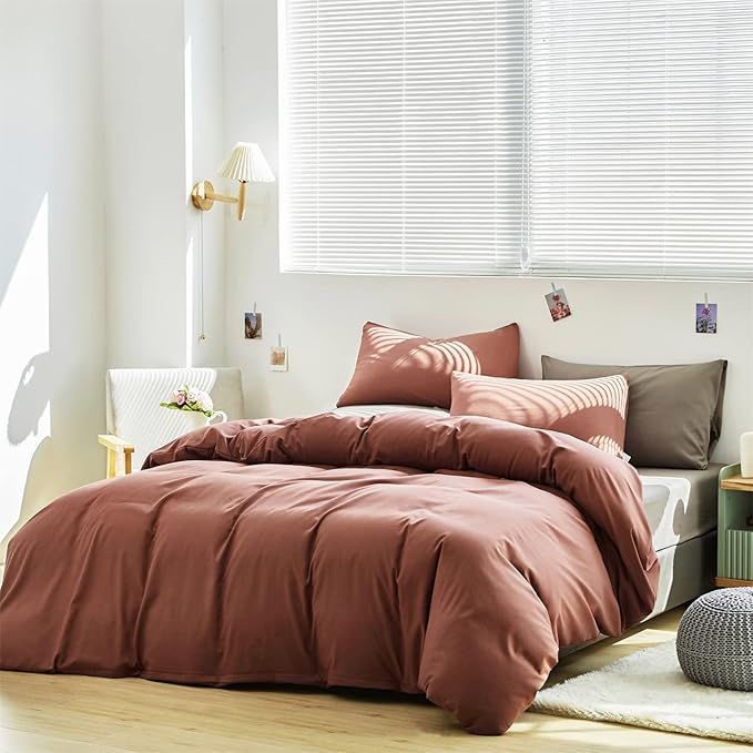 Cottonight Brick Red Comforter Set - Twin Size, 3 Piece Breathable Soft Comforter, Quilts, Blanket - Dark Red Bedding Set for Adults, Teens, Kids, Hotel Quality