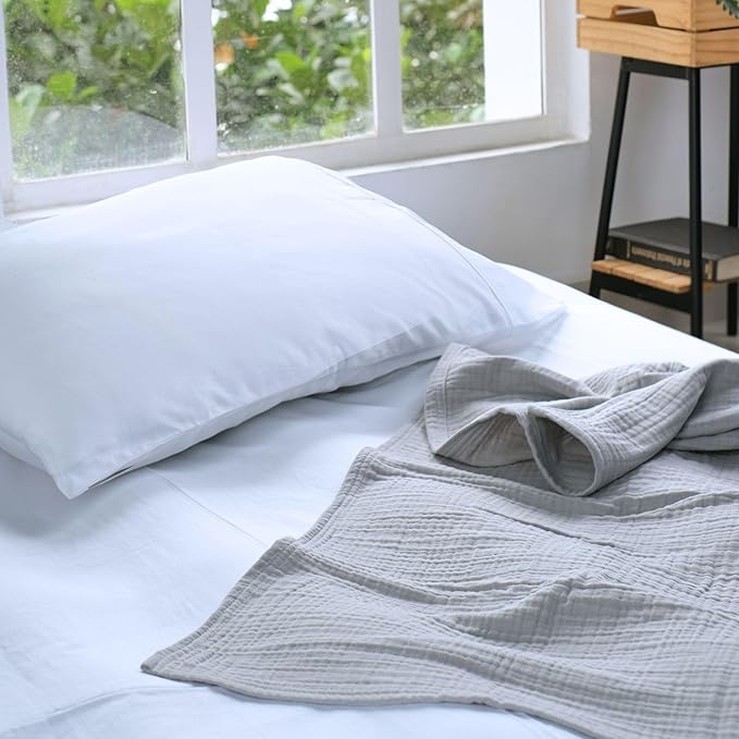 Salt Earth 100% Cotton Muslin Blanket, Gauze Blanket 80"X90" Queen, 4 Layered for Couch, Bed, Living Room,Lightweight, All Seasons Blankets & Throws, Easy wash,Nature & Skin Friendly(Scottish Grey)