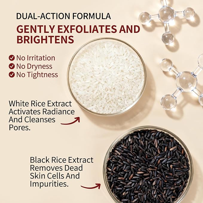 dewyhour Exfoliating Black & White Rice Ampoule Duo Set - Gently Removes Dead Skin Cells, Refines Pores, Soft Face & Body Scrub for All Skin Types, 2-Pack