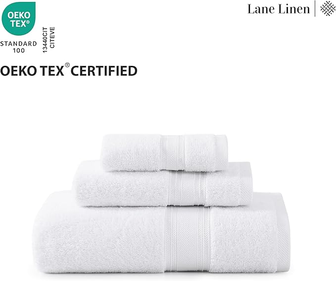 LANE LINEN 100% Mercerized Cotton Bath Towels Set of 12 – Zero Twist, 4 Bath, 4 Hand Towel & 4 Washcloths, Soft, Ideal for Spa Hotel & Home, Durable After Multiple Washes – White Towels