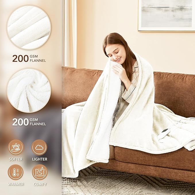 Homemate Electric Heated Blanket King Size - 100"x90" Heating Blanket King Size Dual Control 1/2/4/6/8 Hours Auto-Off 10 Heat Level Over-Heat Protection Flannel Sherpa ETL Certification