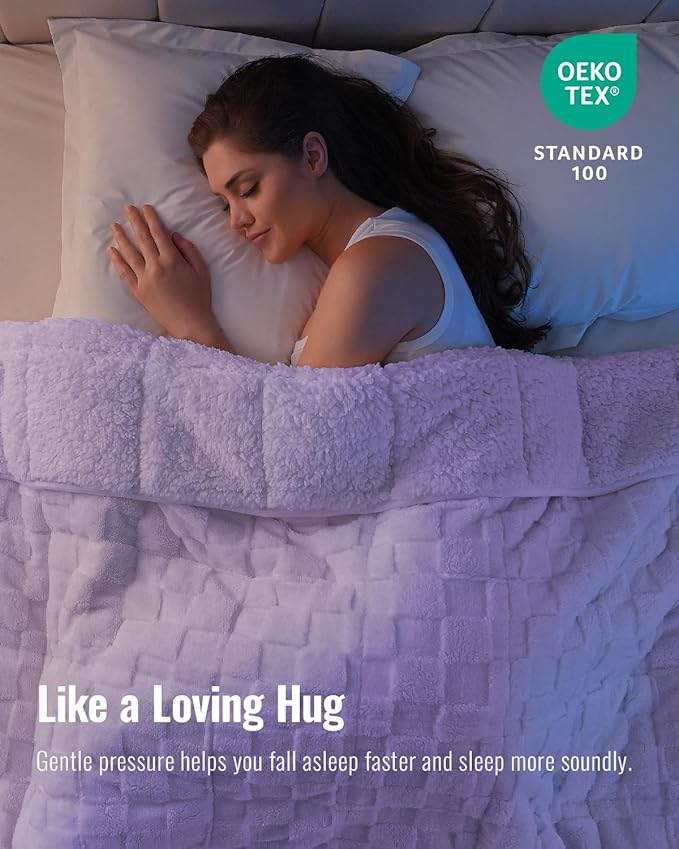 Uttermara Sherpa Fleece Weighted Blanket Queen Size 15lbs, 3D Jacquard Warm Sherpa Heavy Blanket for Adults, Soft Fuzzy Weighted Blankets for Couch Bed Sofa 60x80 Inches, Lavender Fog