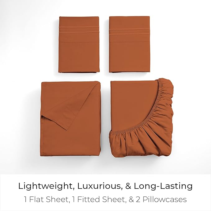 Mellanni Queen Sheets Set - 4 PC Iconic Collection Bedding - Hotel Luxury, Extra Soft, Cooling Bed Sheets - Wrinkle, Fade, Stain Resistant (Queen, Terracotta)