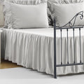 Queen Size 14 inch Drop Light Grey Dust Ruffle, 100% Lightweight Cotton Ruffled Bed Skirt, French Coutry Style, Lace Ruffled Bed Skirt with Split Corners