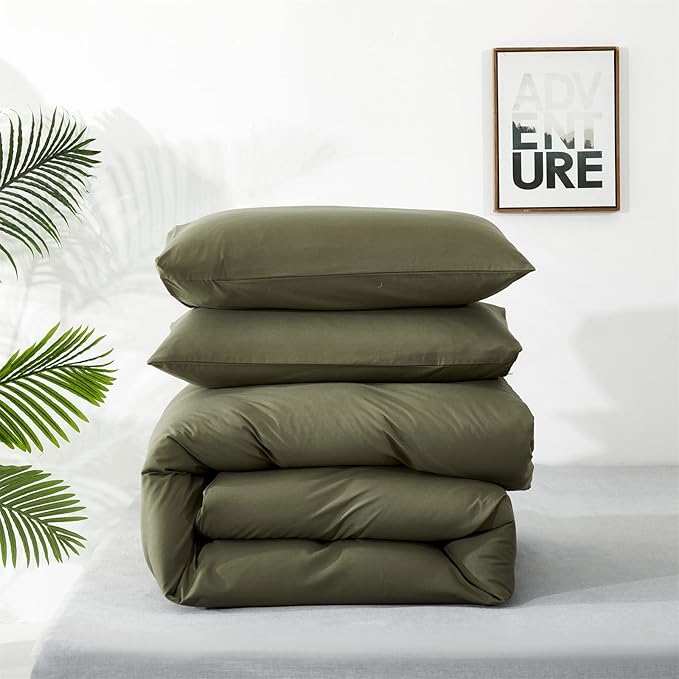 Cottonight Green Comforter Set King Olive Green Bedding Set Blanket Quilts Modern Soft Breathable 3 Piece Olive Green Comforter Set for Women Men King Bed