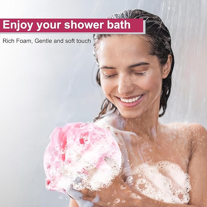 Loofah for Women 75g 4 Pack, Bath Sponge Soft Mesh Shower Puff Loofah Sponge, Exfoliating Body Scrubber, lufas for Women, Shower Accessories (Purple Red Pink Blue)