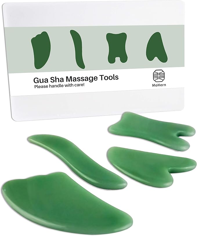 MoHern Gua Sha Massage Tools, 4 Pcs Gua Sha Tools of Multi-Shapes, Guasha Scraping Massage Tools for Face and Body (Dark Green)