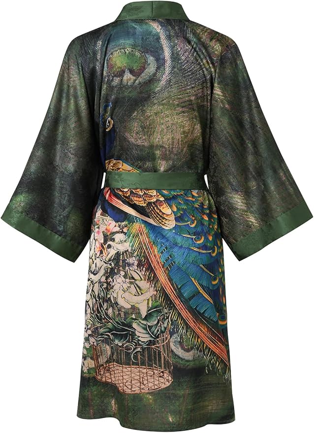 Ledamon Women's Kimono Short Robe - Classic Floral Bathrobe Nightgown