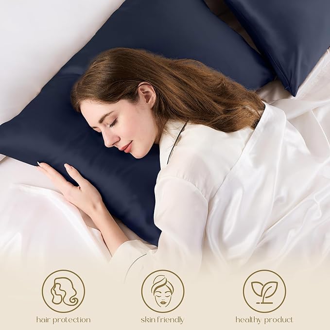 ZIMASILK 100% Pure Mulberry Silk Pillowcase for Hair and Skin Health,Soft and Smooth,Both Sides Premium Grade 6A Silk,600 Thread Count,with Hidden Zipper,1pc(Standard 20''x26'',Navy Blue)