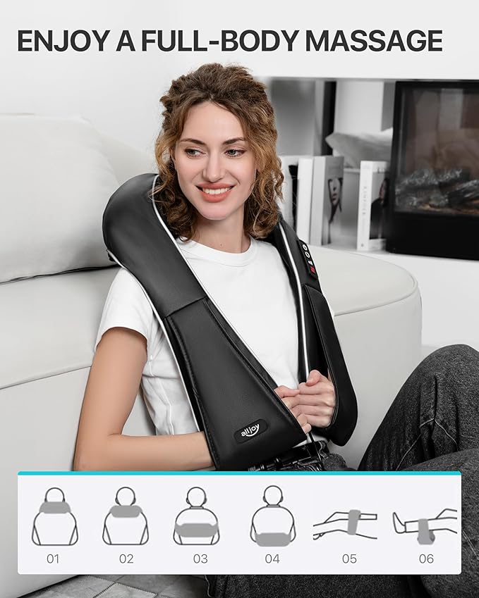 ALLJOY Neck Massager for Pain Relief Deep Tissue with Heat, 3D Kneading Shiatsu Neck and Back Massager for Shoulder Full Body Home Office Car Use, Christmas Gifts for Dad Men Mom Women