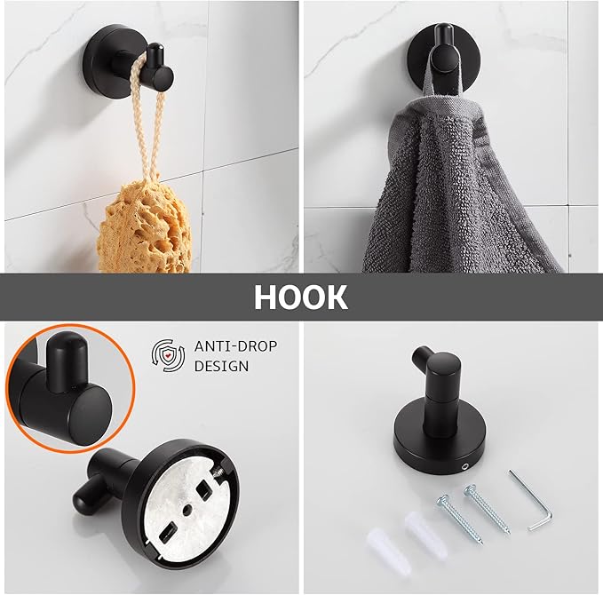 BGL Bathroom Hardware Set Matte Black 4-Pieces Bathroom Towel Rack 24 Inches Adjustable Bathroom Accessories Set