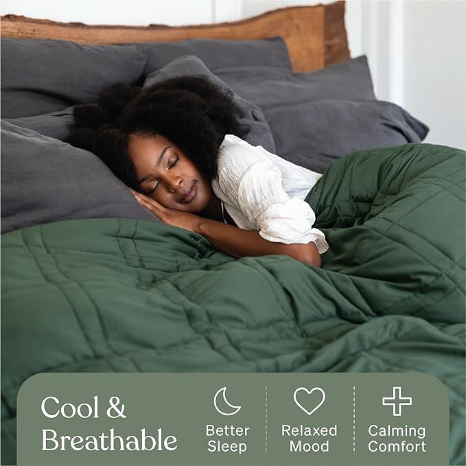 Baloo Weighted Blanket for Adults 15 lb (Spruce Green, 60"x80") | Cool & 100% Cotton | Machine Washable & Dryer Safe | Glass Microbead Fill