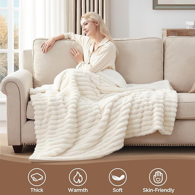 Westinghouse Electric Blanket Heated Throw, Super Cozy Luxury Polyester with 6 Heating Levels & 2-10 Hours Auto Off, Fast Heating & Overheat Protection, 50x60 Inch, Beige