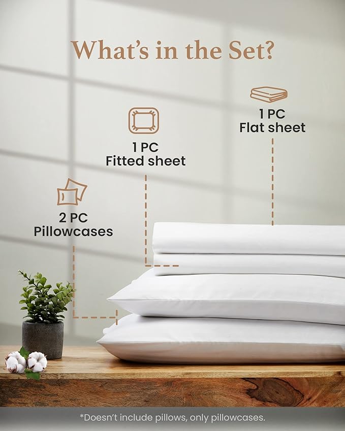 Good Sleep Bedding King Size Sheets Set - 4 Pc, 100% Egyptian Cotton, 1000 TC 16" Deep Pocket King Sheet Set, Soft & Breathable, Sateen Weave with Pillowcases - White