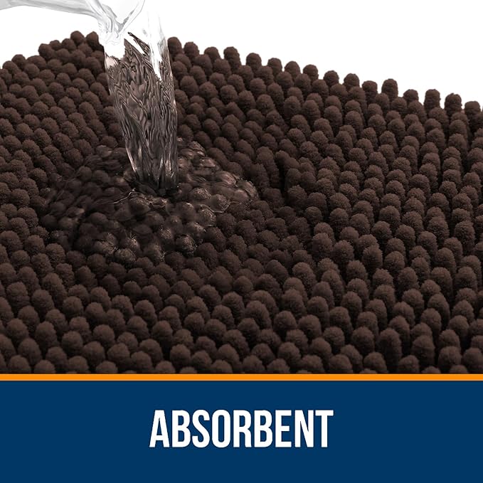 OLANLY Bathroom Rugs 47x24, Extra Soft Absorbent Chenille Bath Rugs, Rubber Backing Quick Dry, Machine Washable Bath Mats for Bathroom Floor, Tub and Shower, Home Decor Accessories, Brown