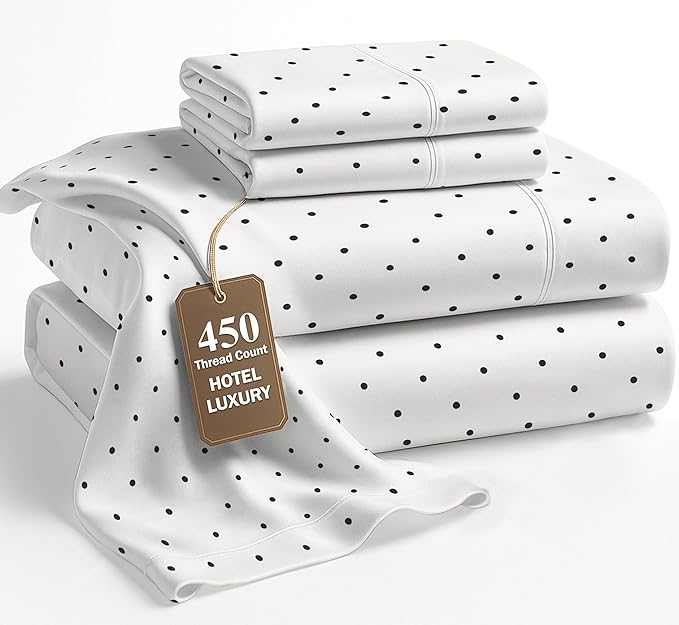 LANE LINEN King Bed Sheets – 450 Thread Count Long-Staple 100% Cotton King Size Bed Sheets, Hotel Luxury Soft Silky Sateen Weave, Durable for Daily Use, Fully Elasticized 15" Deep Pocket – Polka Dot