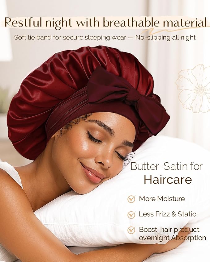 YANIBEST Silk Hair Bonnet for Sleeping, Double Layer Hair Bonnet with Elastic Tie Band for Curly Natural Hair Reduce frizz
