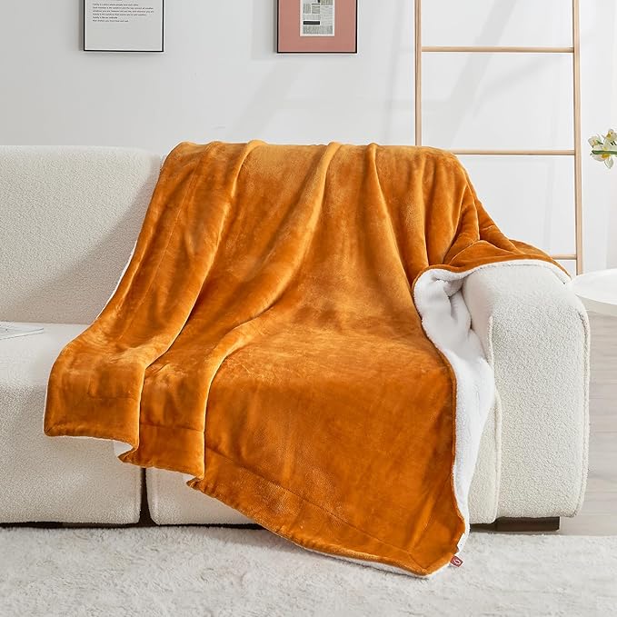 SOCHOW Sherpa Fleece Throw Blanket, Double-Sided Super Soft Luxurious Plush Blanket Twin Size, Burnt Orange, 60x80 inches