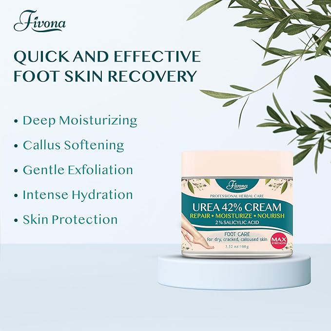 FIVONA 42% Urea Cream with 2% Salicylic Acid, Foot Cream for Feet Maximum Strength with Tea Tree and Aloe Vera Extracts Foot Lotion for Dry Cracked Heels, Callus Remover, Moisturizer Repair Cream