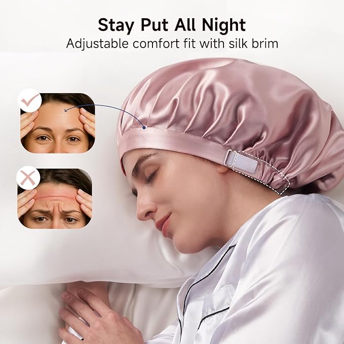 Kaome 100% Mulberry Silk Bonnet for Sleeping Women, 22 Momme Double Layer Silk Hair Wrap, Non-Slip Sleep Cap with Adjustable