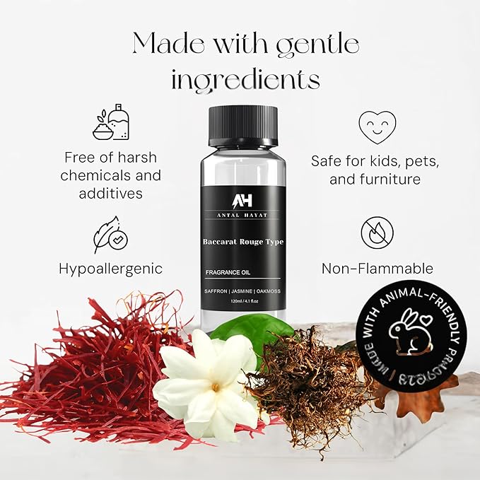 Hotel Scents Diffuser Oil Baccarat Rouge 540 120ml - Saffron, Jasmine, Oakmoss - HVAC scents Inspired by The Baccarat Rouge - Essential Oils for Ultrasonic Diffuser - Luxury Diffuser Oil Refill