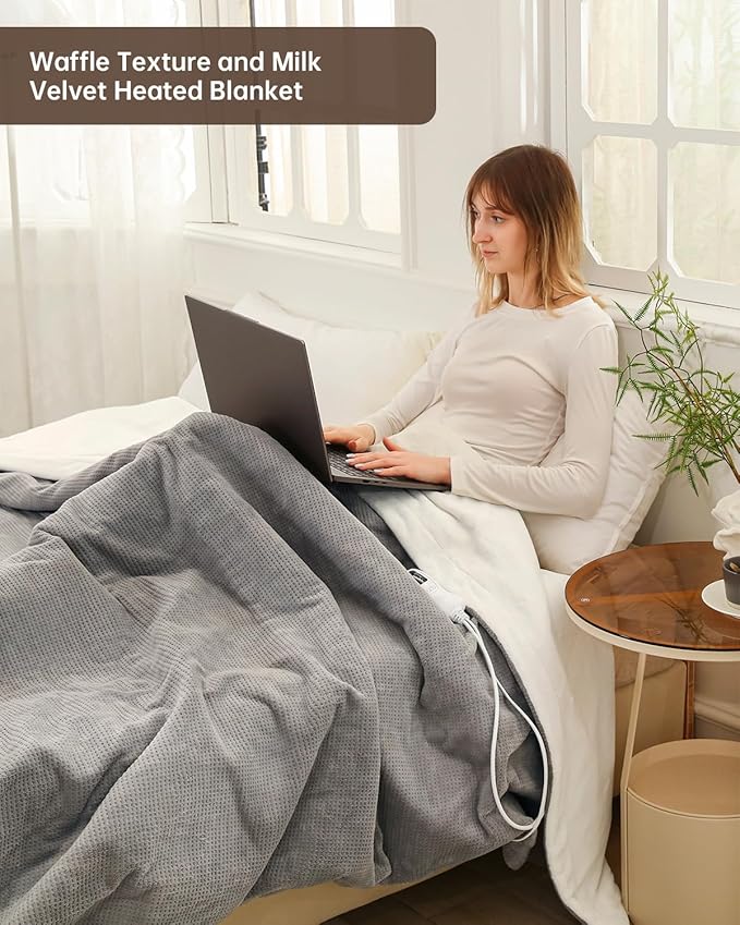 Electric Heated Blanket King Size, Washable Blanket Warmer with Dual Control for Home for Adults, Super Cozy Soft Fabric 100" x 90", 9 Heat Levels, 1-9H Auto-Off, ETL Certified, Gray