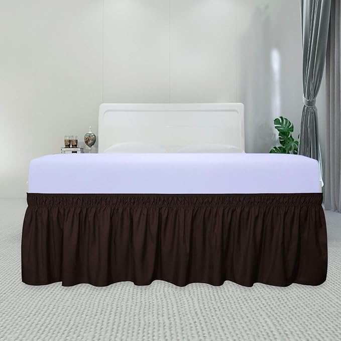 PureFit Wrap Around Ruffled Bed Skirt with Adjustable Elastic Belt - 22 Inch Drop Easy to Put On, Wrinkle Free Bedskirt Dust Ruffles, Bed Frame Cover for Twin,Twin XL and Full Size Beds, Chocolate