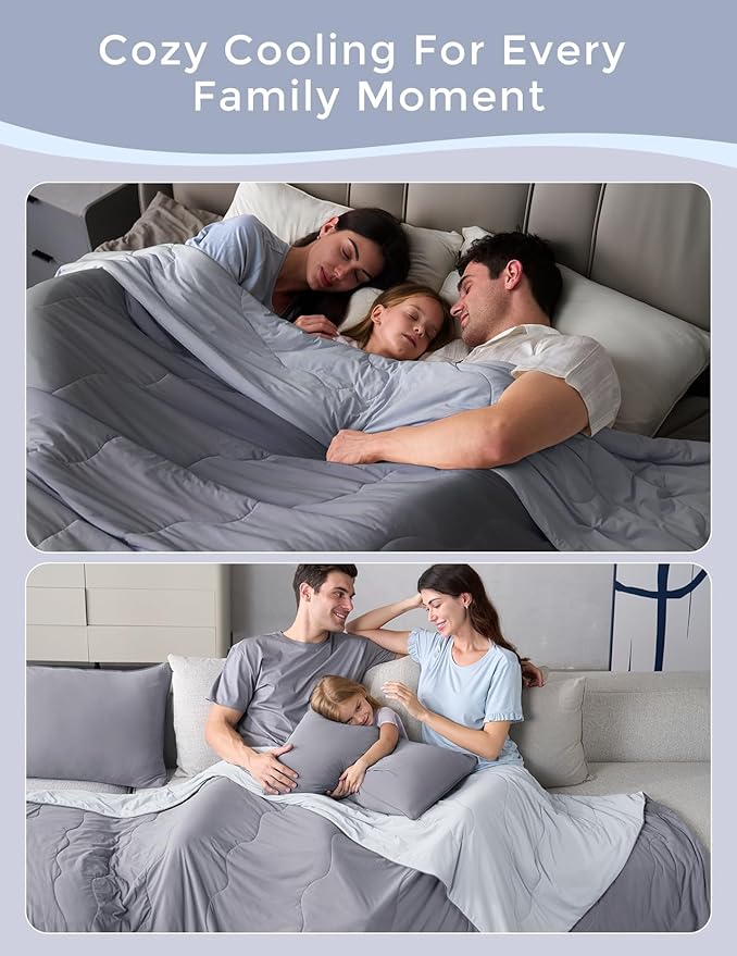 Momcozy Life CoolMurm Cooling Comforter for Hot Sleepers, Twin/Twin XL 68" x90” Soft Breathable Pregnancy Cooling Blanket, 3-Second Cooling, 8 Hours+ Stay Cool All Night, Deep Light Grey