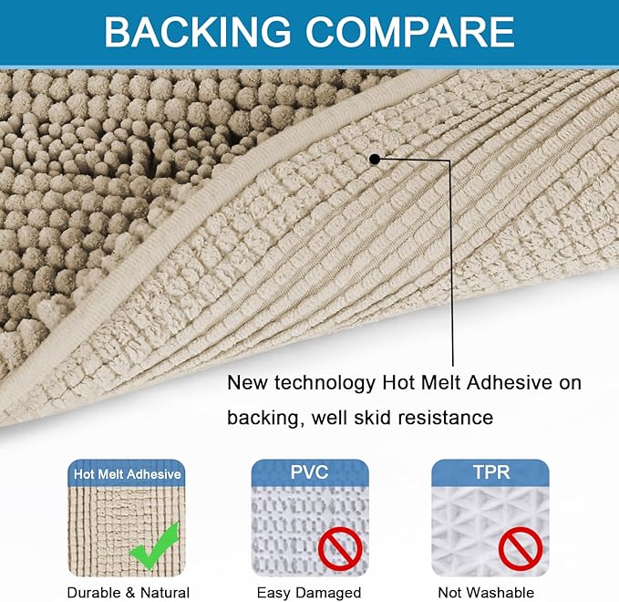 H.VERSAILTEX Bath Mats for Bathroom Non Slip Thick Chenille Striped Bath Rug Absorbent Fluffy Soft Shaggy Rugs Washable Dry Fast Plush Mats for Indoor, Bath Room, Tub - 24" x 36", Fog