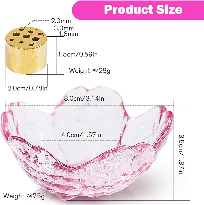 Incense Burner, Incense Holder for Backflow and Sticks Handmade Glass Cherry Blossom Incense Stick Holder with 9 Incense Holes Incense Burner Ash Catcher,for Meditation,Home Decor (NO with Gilt-Edged)