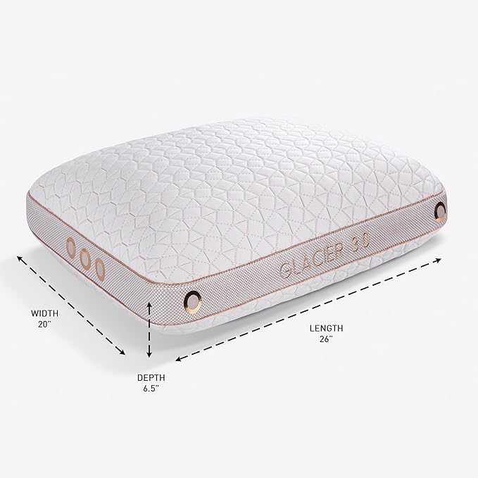 Bedgear Glacier Performance Pillow - Size 3.0 - Cooling Pillow for Hot Sleepers - Back, Stomach, Side Sleeper Pillow - 20" W x 26" L x 4.75" H