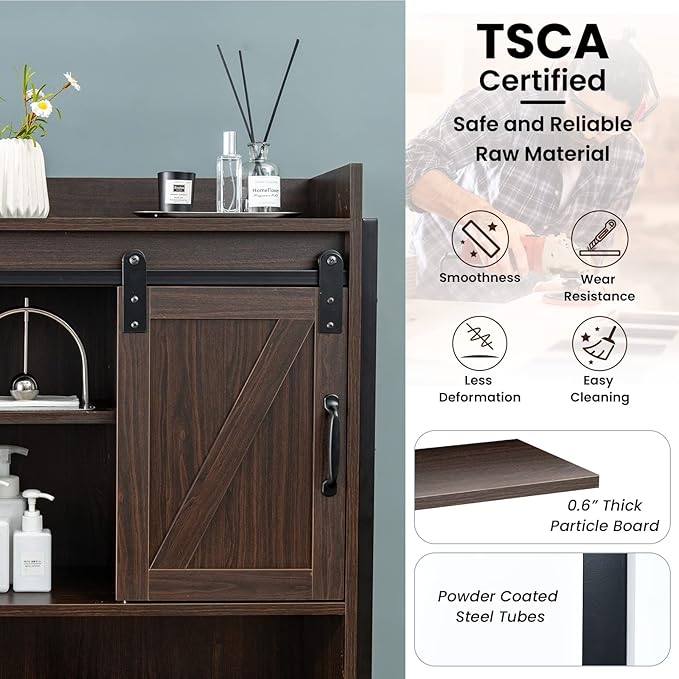 Giantex Over The Toilet Storage Cabinet - Freestanding Bathroom Organizer Rack with Adjustable Shelf, Sliding Barn Door, Paper Holder, Bathroom Space Saver, Above Toilet Storage Cabinet (Espresso)