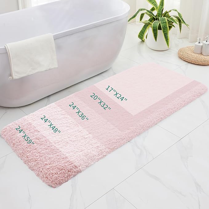 Bathroom Runner Rug 24x59 Pink Non Slip Fluffy Long Bath Mat for Bathroom Floor Washable Plush Luxury Bath Rug for Tub Absorbent Shower Sink Mat Bedside Rug