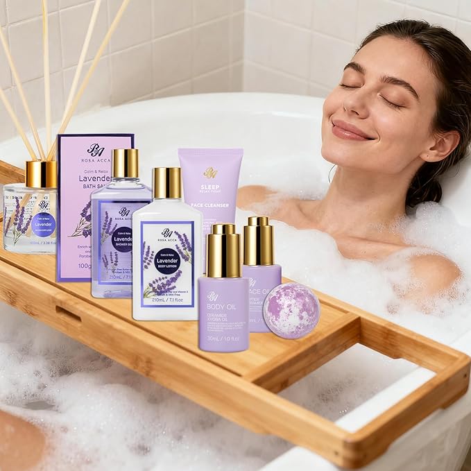 35 Pcs Christmas Gifts for Women, Lavender Bath and Body Gift Basket, Facial Skin Care Set, Spa Kit, Self-Care Set, Face Sheet Mask, Necklace, Birthday Present, Valentines, Mother Day, Bridal Shower