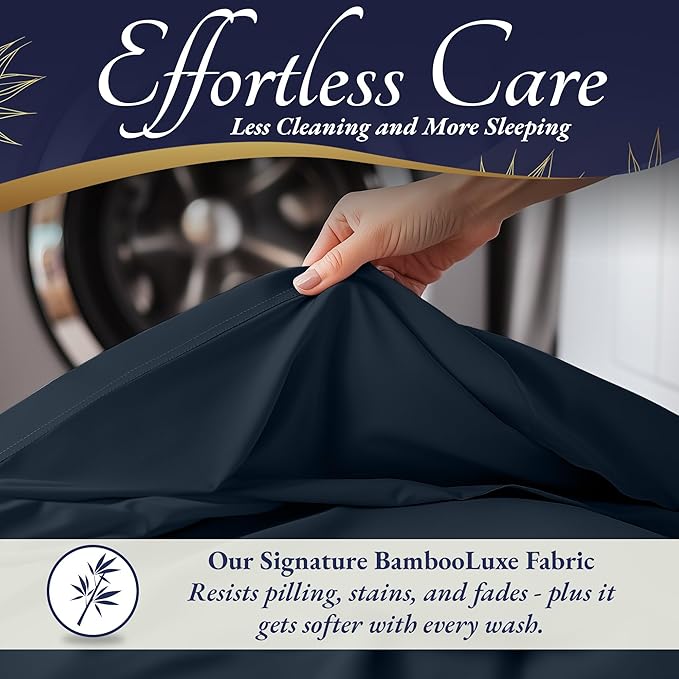 DECOLURE 100% Viscose Derived from Bamboo Sheets Full Size 4pcs - Ultra Soft & Luxuriously Cooling, 17" Deep Pocket, Double Stitching, Perfect for Hot Sleepers - Full Bed Sheets (Navy Blue)