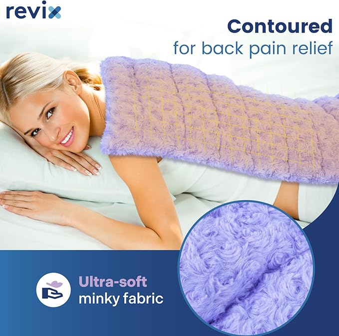 REVIX Extra Large Heating Pad Microwavable for Back with Moist Heat, Microwave Heated Wrap for Full Back, Neck Shoulder and Muscles, Rose Velvet XXL Rice Bean Bag