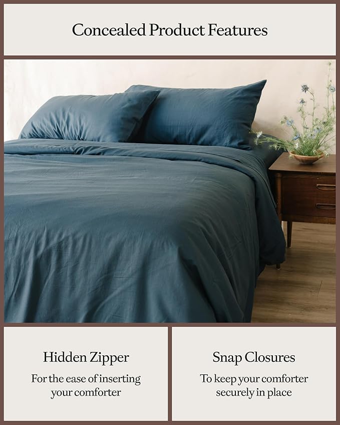 Cozy Earth Luxury Duvet Cover Queen - 100% Viscose from Bamboo - Ultra-Soft, Cooling & Lightweight Duvet Cover - Temperature-Regulating Bedding - Concealed Zip & Interior Snap Closures - Pacific Blue