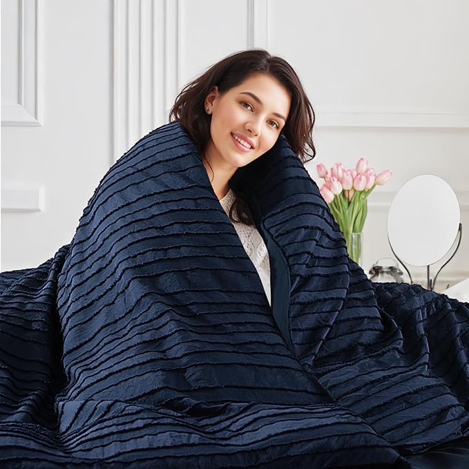 NEXHOME PRO Duvet Cover Full Size, Navy 3 Pieces Boho Tufted Duvet Cover Set, Soft and Lightweight Microfiber Comforter Cover Set for All Season (Navy Full, 80 x 90)-No Comforter