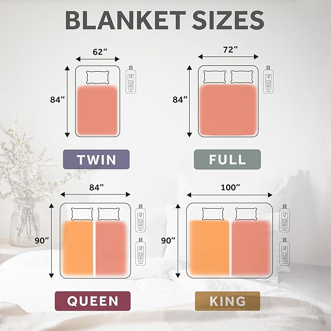 Sunbeam Electric Royal Luxe Microplush Heated Blanket, 12 Heat Settings, 12-Hour Auto Shut-Off, Fast Heating, Warm & Cozy, Machine Washable, Night Fog Color, Full (84" x 72")