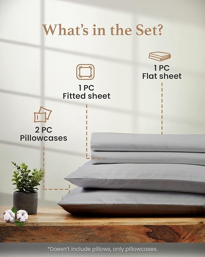 Good Sleep Bedding Cal King Sheet Set - 100% Egyptian Cotton Sheets California King Size, 4Pc, California King Sheets, Soft, California King Sheet Sets Deep Pocket Fits Upto 16" - Light Grey