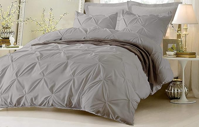 Queen Duvet Cover 800 Thread Count 100% Egyptian Cotton Long Staple Quilt 1 Duvet Cover 2 Pillow Shams Pinch Pleated Silky Soft, Breathable Cover Set 3 Piece Set for Comforter(Silver Grey)