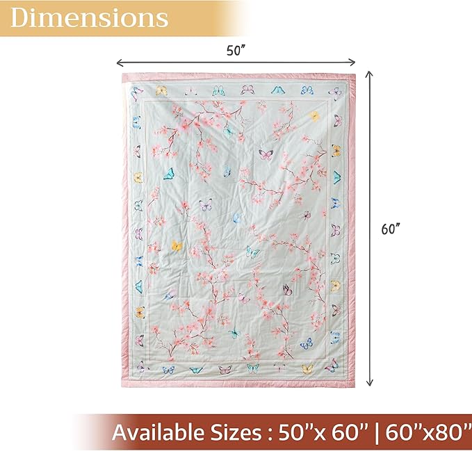 Maison d' Hermine Throw Blanket for Couch Lightweight Soft Warm Breathable Cotton Throw Blankets for Bed Girls Boys Women Men Gifts Sofa Travel Living Room Chair Bedding (50"x60", Blossoms in Spring)