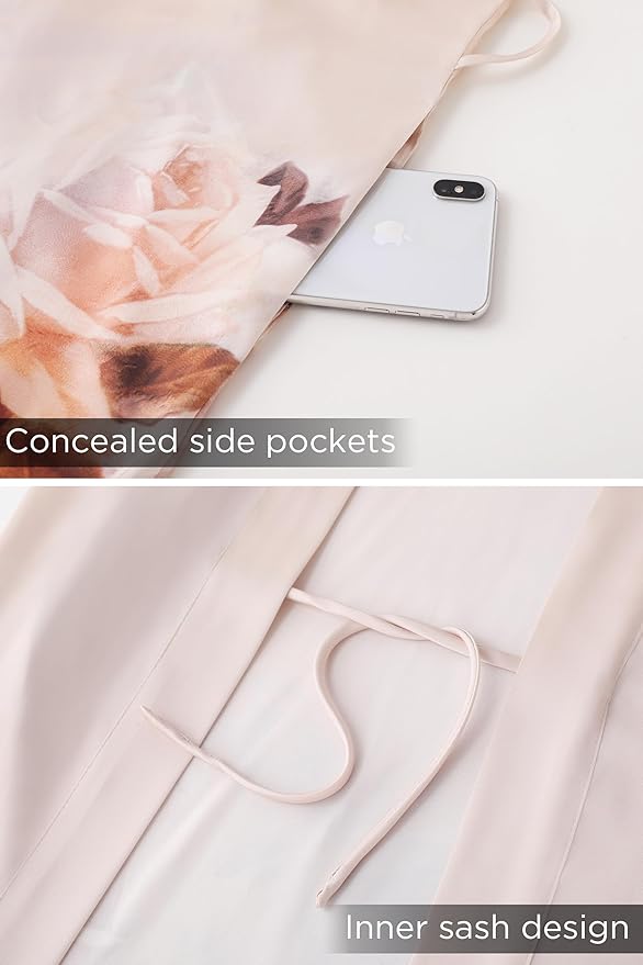 PRODESIGN Kimono Robe for Women - Long Satin Sleepwear Silky Kimono Cover-Up Nightgown Japanese Bathrobe Loungewear Blouse