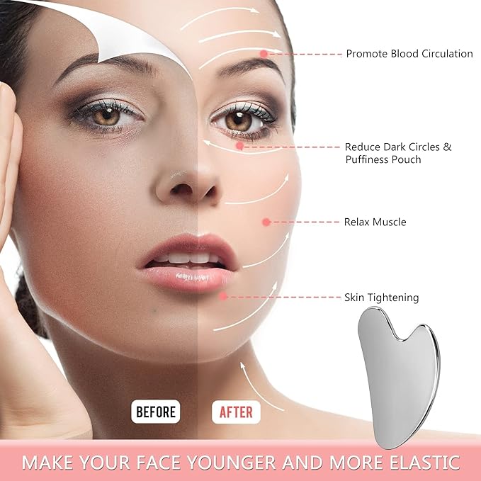Gua Sha, Stainless Steel Gua Sha Facial Tools, Guasha Tool for Face Upgraded, Guasha Stainless Steel (Silvery)