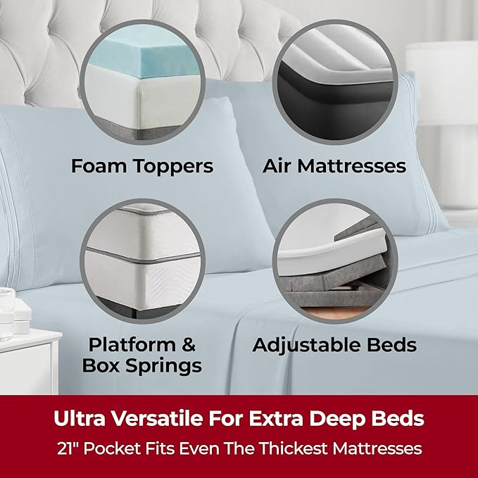 Mellanni Extra Deep California King Sheets - 4 PC Iconic Collection Bedding - Hotel Luxury, Ultra Soft, Cooling Bed Sheets - Wrinkle, Fade, Stain Resistant (Cal King, Spa Blue)