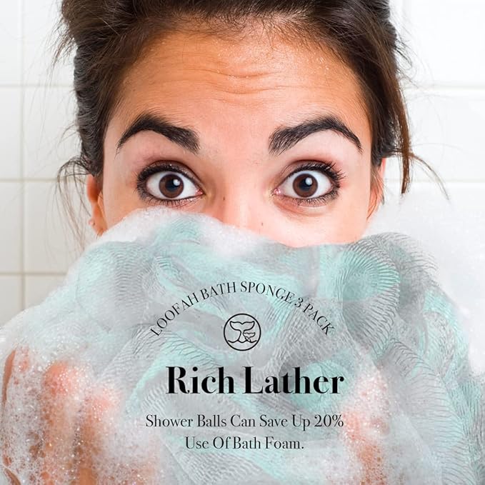 Loofah Sponge Bath Sponge for Women Men 4 Pack (Purple Blue Red Green)